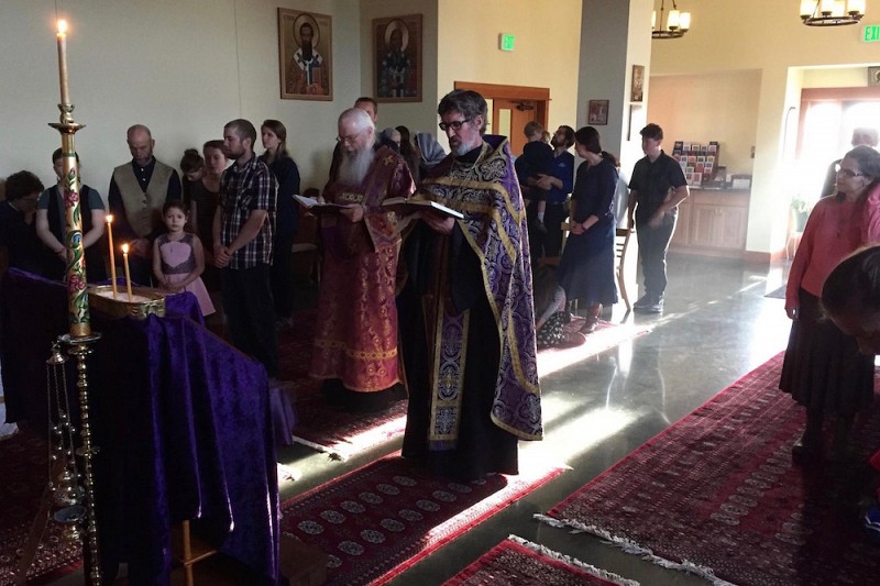 Fr. David prays during the Holy Unction Service.